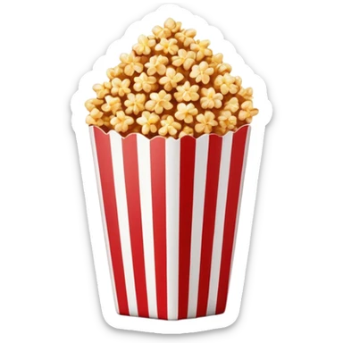 minimalist caramel popcorn in a red and white vertically striped package, golden brown caramel-covered popcorn, no text on package, only red and white stripes, glossy iOS emoji style sticker