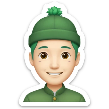 chinese man green haired and hat sticker