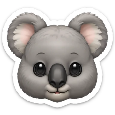Head of a grey koala, round face, big fluffy ears, large black nose, front-facing, cute and simple style sticker