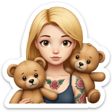 a  girl with glod  straight hair and tattoos and two teddy sticker