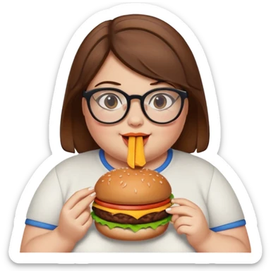 fat girl with glasses and brown hair eating buger sticker