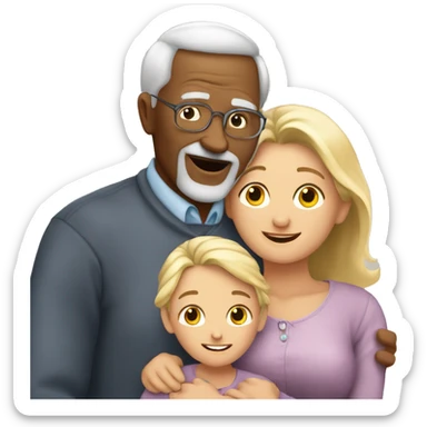Female grandma, male grandpa hugging 19 year old blonde granddaughter  sticker