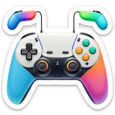 An icon showing a split-screen game with two sections, each featuring different gameplay action. Two PS5 controllers rest below, symbolizing local multiplayer fun. The design captures the excitement of competitive and cooperative gaming. A transparent background sticker