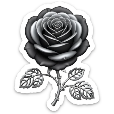 Black and silver filigree rose, 3D, extremely detailed design sticker