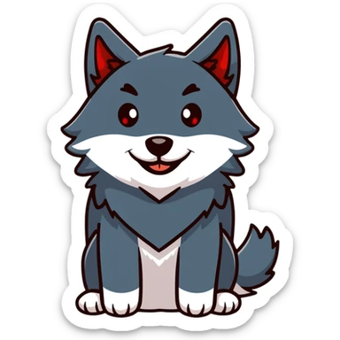 happy smiling black wolf with red eyes sticker