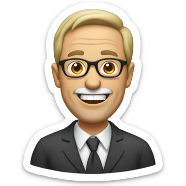 cartoon middle aged man with thin beard wearing round glasses laughing sticker