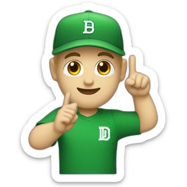 white male emoji waving wearing a green baseball hat with undefeated logo on the hat and wearing black Tshirt sticker