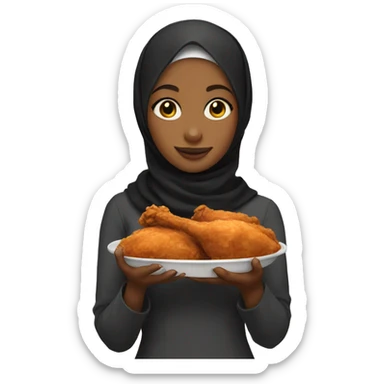 Black hijabi girl holding fried chicken sticker