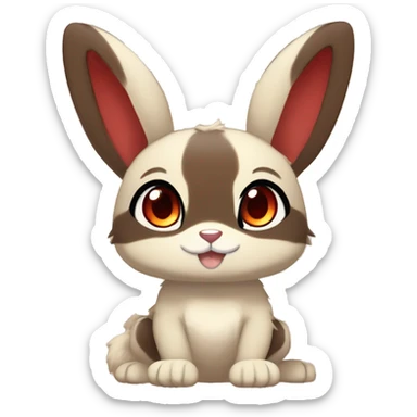 Cute, Chibi, Kemono-style, Anthro, Fur-Sona, Dark-Brown, Normal-type-Ground-type Tan-Rabbit-Fakémon with Dark-Red eyes, beige belly, beige paws, beige feet, beige freckles, full body sticker