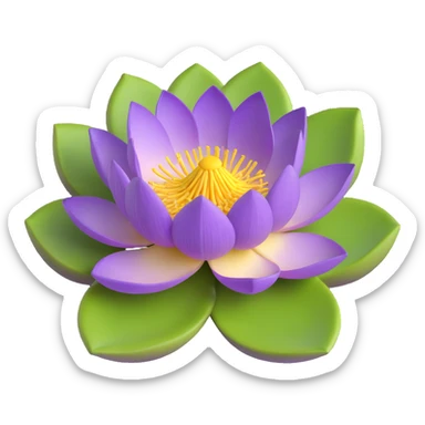 Realistic purple lotus flower with detailed petals, yellow stamens, and green lotus pad sticker