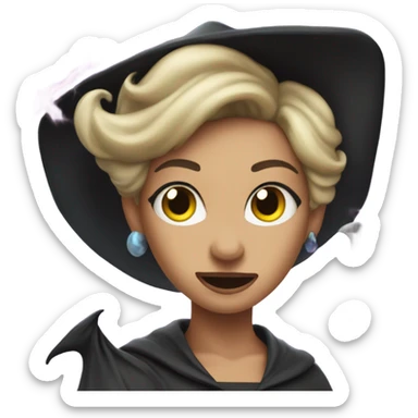 Evelyn looking like a witch with a tornado in the background sticker