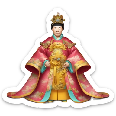 Qianlong, Qing dynasty's emperor, is recognized by his majestic attire: dragon-adorned imperial robes, a court headdress, and a ceremonial scepter. 🐉👑 sticker