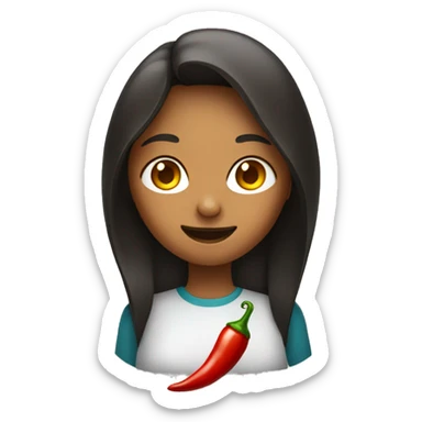 A girl hold chilli sticker