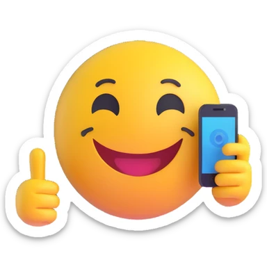 3D smiley emoji, round shape, student studying with smartphone, yellow color, smiling face sticker