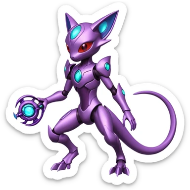 Futuristic armored cyber-Mewtwo-Sableye-Genesect-Deoxys-Espeon-alien-hybrid-fusion sticker