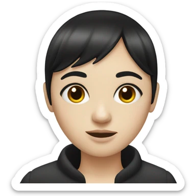 make a very pale women, with a black hair and a fringe sticker