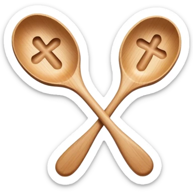 two wooden spoons hitting each other with their flat sides, creating a cross-like shape with their handles sticker