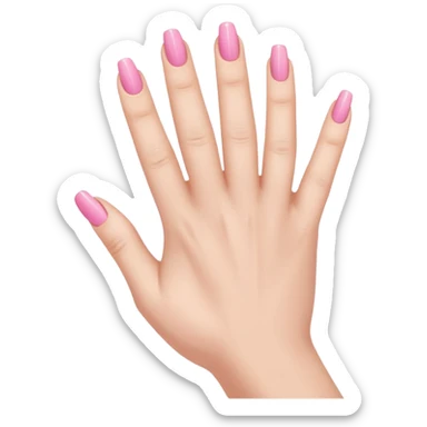  pink  close-up of a human hand with exactly five fingers, beautifully manicured nails, glossy pink nail polish, elegant nail shape, soft lighting, realistic style, isolated on transparent background" sticker