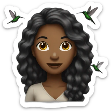 Black women with long hair and humming bird sticker