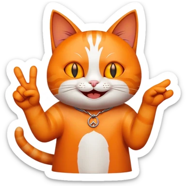 Cat smiling and being evil with the hands doing the e piece sign sticker