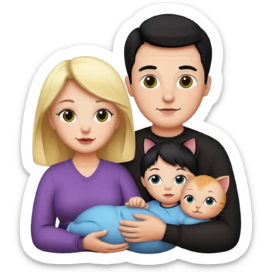 mom, dad, baby and black cat sticker