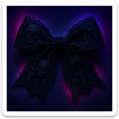 gothic style bow, black lace, dark elegant, subtle skull or cross motif, moody atmosphere, neon goth palette sticker