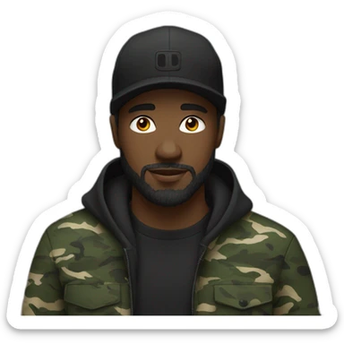 black man in camo hat with beard and in a black hoodie sticker