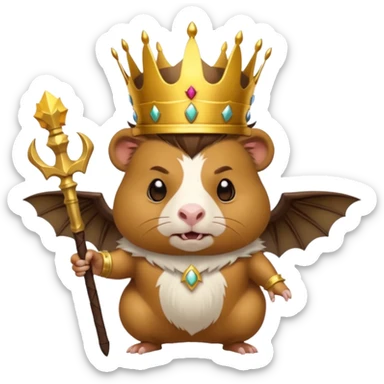 guinea pig demon king, holding a scepter, with bat wings, emoji style sticker