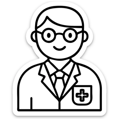 Add glasses to the professional iconic style pharmacist, keep the professional iconic style, no background. sticker