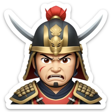 angry samurai warrior with helmet and armor sticker