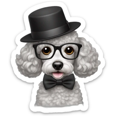 Poodle-reading-a-paper-and-wearing-glasses-and-hat-and-bowtie sticker
