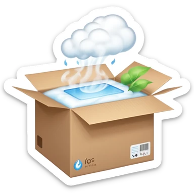 Generate a realistic emoji-style icon of the an open package which is empty and air is coming out of it. Out of the package steam or air is coming out of it  sticker