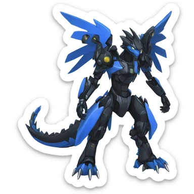  Cool Edgy Black Blue Digimon-Fakemon-Raptor-Dragon-Mecha full body sticker
