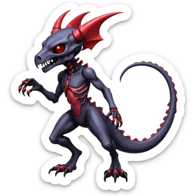 Shiny Horned Futuristic Badass Demonic Spectral Dusky Spooky Skull-faced Cool Hot Stylish Handsome Alien-Salandit-Darkrai-Genesect-Fakémon-fusion (full body) sticker