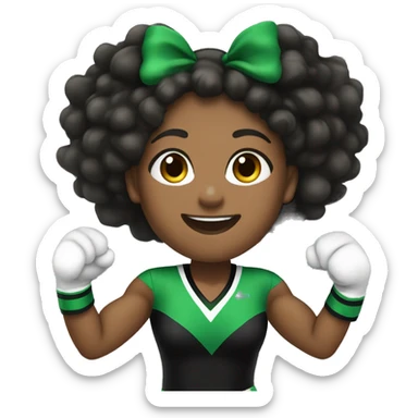 African american cheerleader cheering color green and black uniform sticker