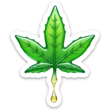 glossy green gusher gummy shaped like a weed leaf with liquid dripping sticker