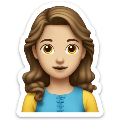 Girl with brown hair and blue eyes and a yellow dress sticker