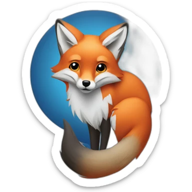 grey red fox with blue and orange accents probing a circuit sticker