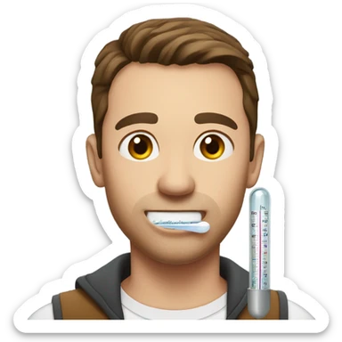 Handsome man with short brown hair and a thermometer in his mouth  sticker