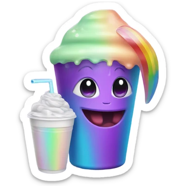cute alien with rainbows drinking purple juice in styrofoam cup sticker