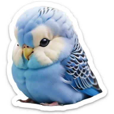 Meme-Worthy Cute Sleeping Blue Budgie Portrait Emoji, Head resting peacefully with a contented smile, showcasing a petite, delicate build and a luxuriously soft blue feathered fur, eyes shut in a serene nap, Simplified yet hilariously adorable features, highly detailed, glowing with a soft, drowsy light, high shine, relaxed and utterly lovable, stylized with an air of playful laziness, bright and heartwarming, soft glowing outline, capturing the essence of a comically sleepy budgie, so meme-worthy it feels like it could instantly become the next viral sensation of adorable slumber! sticker