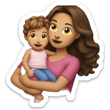 fair skinned brunette woman holding toddler sticker