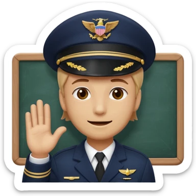 Slack-style emoji of a pilot wearing a navy captain hat holding a blackboard with the text "WIP" on it sticker