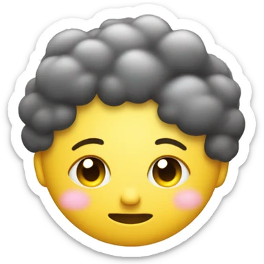 A yellow round emoji with hands on the cheeks bliishinh eyes closed in a fluffy cloudd sticker