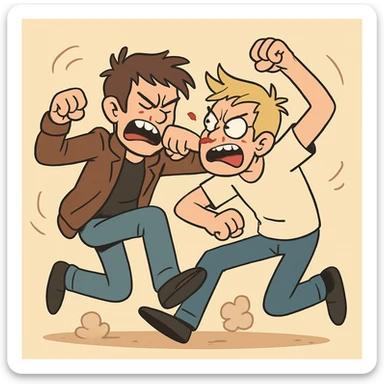 two people brawling, energetic, expressive, cartoon style sticker