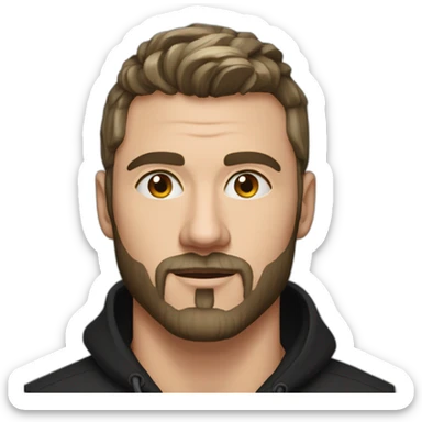 Russian 💪 man aged 30 wearing gold chain with black buzz hair and short beard sticker