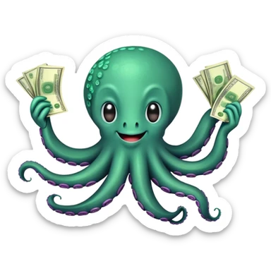 Happy octopus holding cash sticker