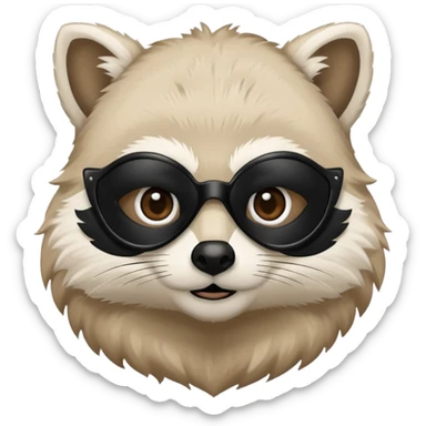 white racoon holding a human mustache sticker