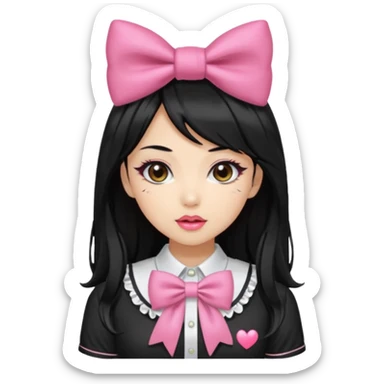 Gyaru girl black hair glossy lips bow shirt sticker