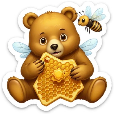 bear eating honeycomb with bees flying around sticker